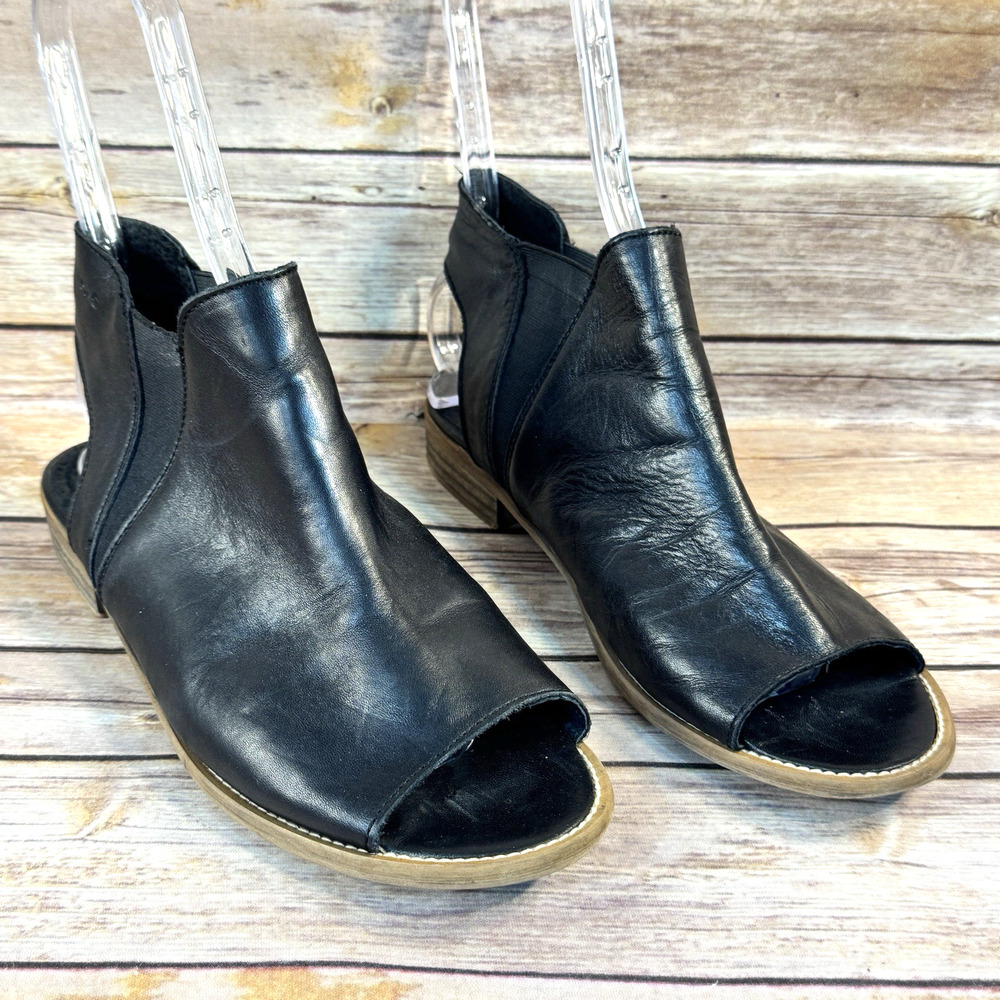 Musse & Cloud Black Leather Ciara Peep Toe Slip On Ankle Strap Sandals 40/9
